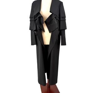 NWT Sacai blk womens frayed destructed trench coat with thread detailing size 2